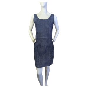 Vintage 90s Y2K Blue Suede Minimalist Dress | Sleeveless Leather Shift | XS/S